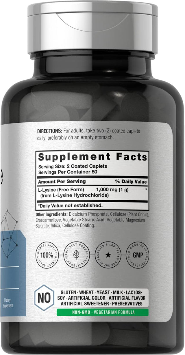 L-Lysine 1000Mg | 100 Vegetarian Caplets | Free Form | by Horbaach