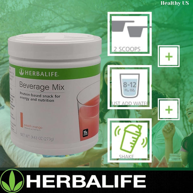 HERBALIFE Beverage Mix: Peach Mango 9.63 Oz.(273G) Protein-Based Snack for Energy and Nutrition, Helps Satisfy Hunger Cravings between Meals, 0 Sugar, Naturally Flavored