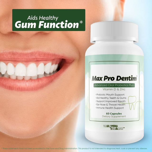 Max Pro Dentim - Mouth & Teeth Health Supporting Probiotic & Vitamin Formula - Support Healthy Teeth & Gums - Probiotics for Oral & Dental Health - Contains Vitamin D & Zinc - Help Reduce Bad Breath