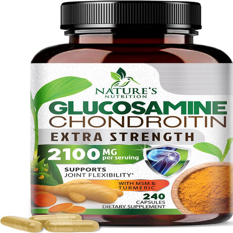 Glucosamine Chondroitin MSM Complex - Joint Support Supplement Turmeric & Boswellia, Triple Strength Glucosamine Capsules - Support for Joint Health & Mobility with Quercetin Bromelain - 240 Capsules