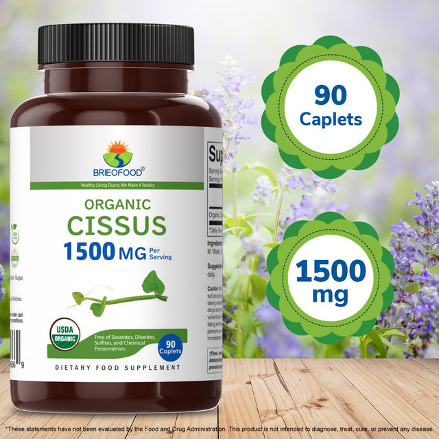 Brieofood Organic Cissus Quadrangularis 1500Mg, 45 Servings, Vegetarian, Gluten Free, 90 Vegetarian Tablets