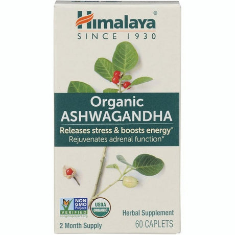 Himalaya Organic Ashwagandha, Supplement for Stress Relief, Non-Gmo, Vegan, Gluten Free, 60 Caplets