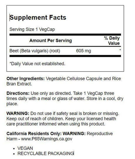 Solaray Beet Root 605Mg | May Support Cardiovascular Health & Athletic Performance, Kidney, Liver & Blood Health | Non-Gmo | Vegan | 100 Vegcaps