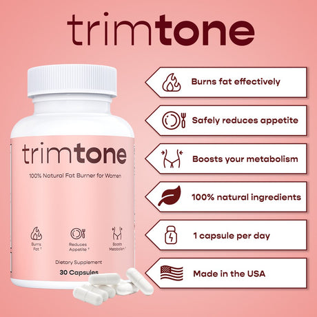 Trimtone Fat Burner & Appetite Suppressant for Women - Max Strength Natural Formula