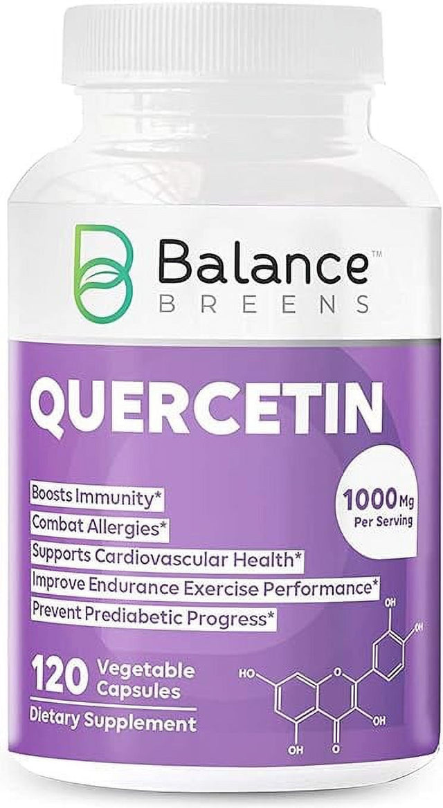 Balance Breens Quercetin 1000Mg Supplement - Supports Cardiovascular Health, Immune Response & Allergy Support - 120 Vegetable Non-Gmo Capsules