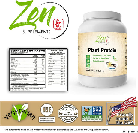 Plant Protein-Vanilla 510G 1.1Lb-Powder- 25 Grams of Protein per Serving -Vegan, Low Net Carbs, Non Dairy, Gluten Free, Lactose Free, No Sugar Added, Soy Free, Kosher, Non-Gmo