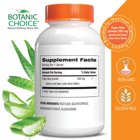 Botanic Choice Aloe Vera 500 Mg. Digestive Herbal Supplement, 90 Capsules