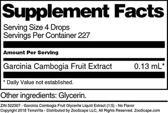 Terravita Garcinia Cambogia Fruit Glycerite Liquid Extract (1:5) - No Flavor (1 Oz, ZIN: 522507)