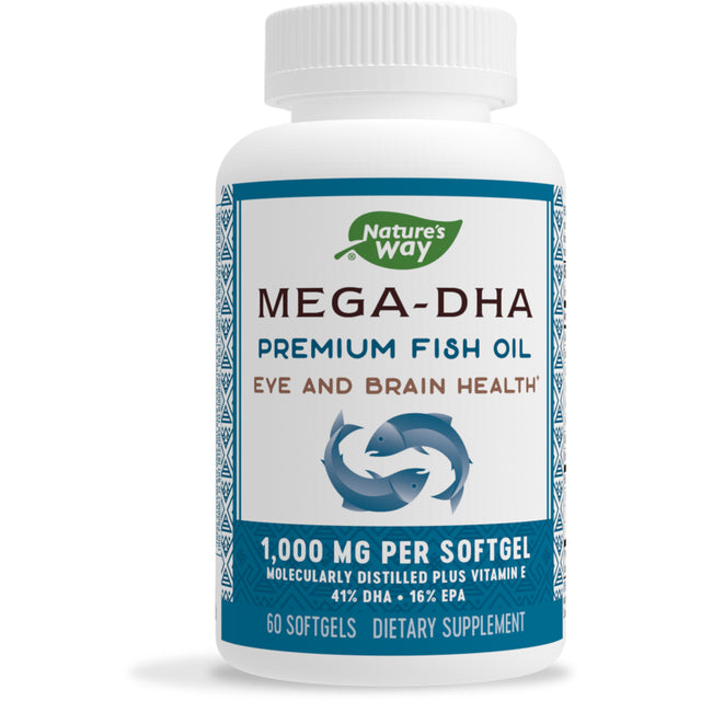 Nature'S Way MEGA-DHA Premium Fish Oil with Vitamin E, 1000 Mg, 60 Count