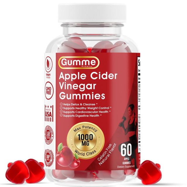 Gumme Apple Cider Vinegar Gummies Weight Management ACV Gummy Appetite Suppressant Beetroot Chewable, No Pills Capsules, Diet Supplement Women Men Detox Cleanse 60 Count