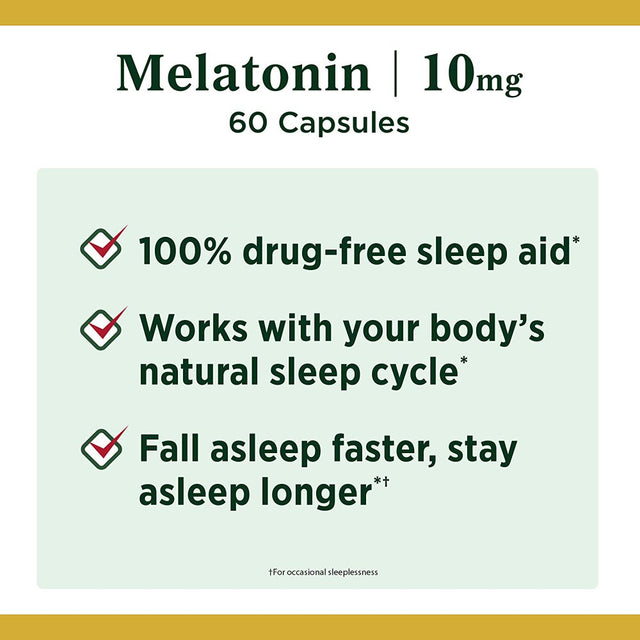 Natures Bounty Melatonin 10 Mg Capsules, Promotes Relaxation and Sleep Health, 60 Ea, 3 Pack