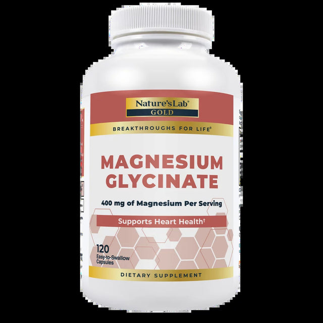 Nature’S Lab Gold Magnesium Glycinate 400Mg - 120 Capsules (30 Day Supply) - Supports Cardiovascular Health, Muscle & Nerve Function*