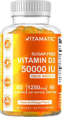 Vitamatic Sugar Free Vitamin D3 50,000 IU Weekly Supplement - 60 Pectin Based Gummies - Vitamin D Capsules for Bones, Teeth, and Immune Support