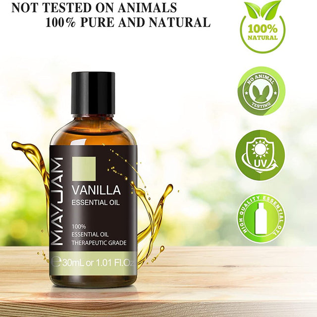 MAYJAM 30ML Vanilla Essential Oils for Aromatherapy & Diffuser, Hair & Skin Care, Massage, DIY Soap Candle Making, Fragrant and Long Lasting Vanilla Oil Perfume