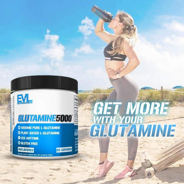 Ultra Pure L-Glutamine Powder - Gut Health & Post Workout Recovery Supplement 5000Mg - Evlution Nutrition Glutamine 5G Essential Amino Acids for Men and Women