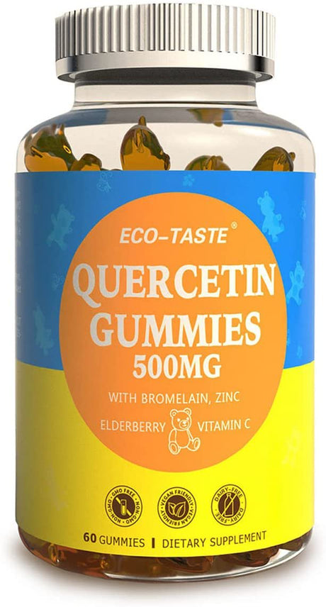 Eco-Taste Quercetin Gummies 500Mg with Vitamin C, Bromelain, Zinc, and Elderberry for Adults, 60 Gummies