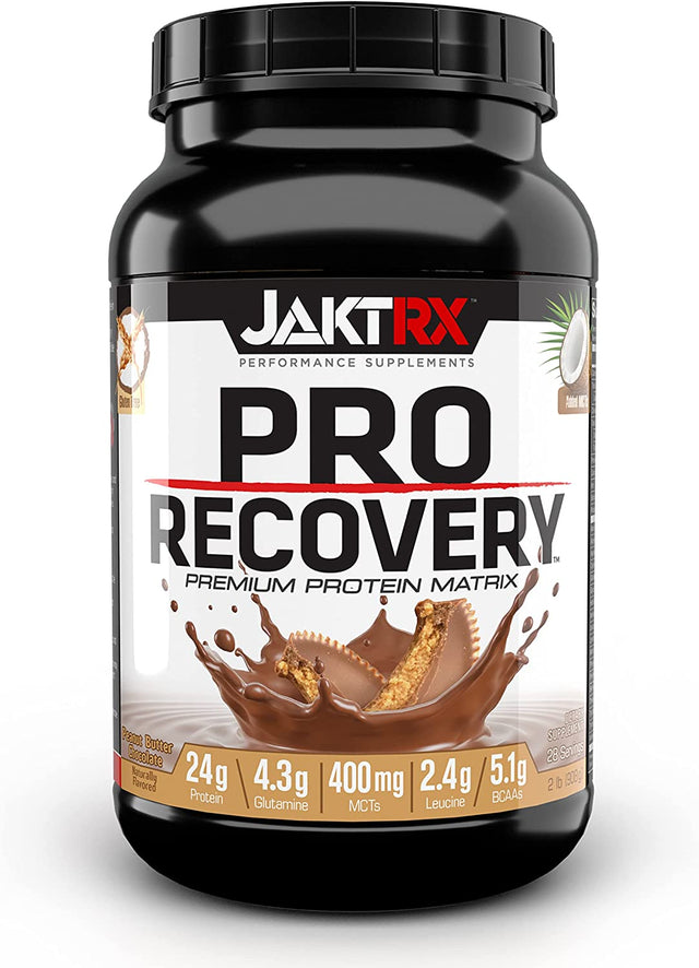 JAKTRX PRO Recovery – Post-Workout Whey Protein Powder – Muscle Builder & Recovery Supplement – BCAA, Glutamine, Leucine, Glucosamine & MCT – 28 Servings - Peanut Butter Chocolate