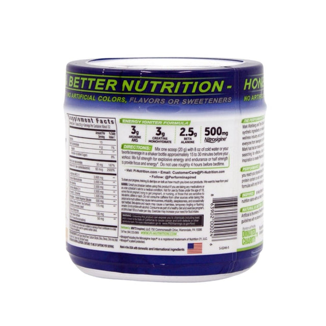 Performance Inspired Nutrition - Pre-Workout Powder - Citrulline - Nitrosigine - Green Tea - Arginine - Raspberry Lemonade - 32 Servings