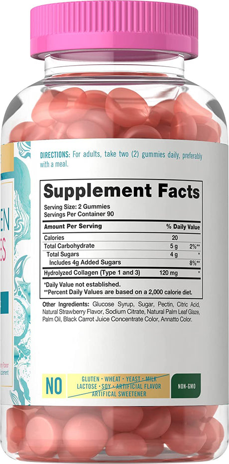 Collagen Gummies | 180 Count | Type 1 & 3 | Strawberry Flavored | by Carlyle