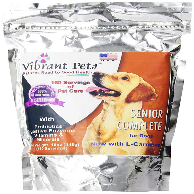 Vibrant Pets Senior Complete Dog Immune System Supplement | Older Dog Muscle and Joint Supplement with Probiotics & Enzymes for Digestion | Nutrient-Rich Skin & Coat Immune Booster Powder 16Oz