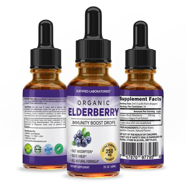 (3 Pack) Organic Elderberry Liquid Extract Drops 250Mg 2Oz