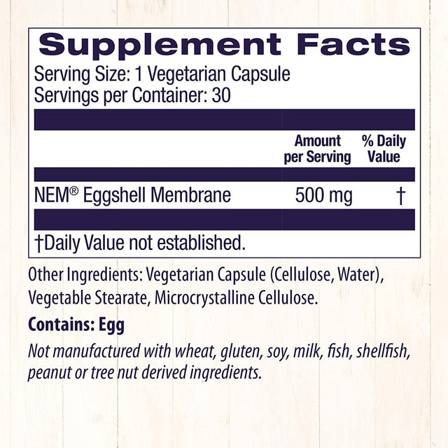 Healthy Origins Eggshell Membrane 500 Mg (NEM, Non-Gmo, Gluten Free, Joint Support), 30 Veggie Caps