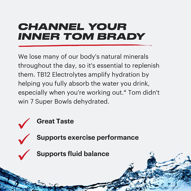 TB12 Electrolyte Supplement Powder for Fast Hydration by Tom Brady - Natural, Easy to Mix Powder. Low Sugar, Low Calorie, Dairy Free, Vegan. Magnesium, Sodium, Potassium, Zinc. (Lemon Flavor)