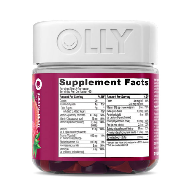 OLLY Women'S Daily Multivitamin Gummy, Health & Immune Support, Berry, 90 Ct