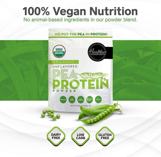 Pea Vegan Protein Powder W/Low Sodium | 100% Plant Based Protein Powder | Kosher, Gluten Free, Non-Gmo, Keto Friendly, Organic Protein Powder | Unflavored Protein Powder 16Oz