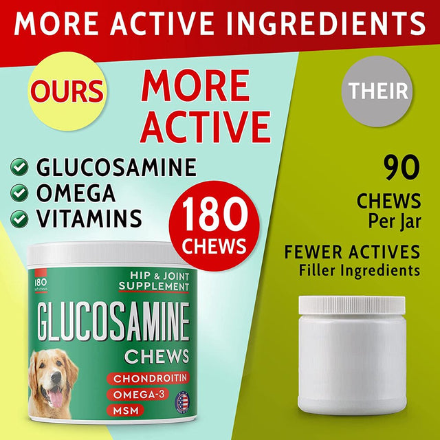 Glucosamine Dog Treats for Picky Eaters - Joint Supplement W/Chondroitin, MSM, Omega-3 - Joint Pain Relief - Advanced Formula - Chicken Flavor - Made in USA