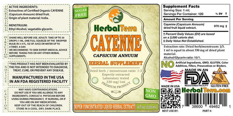 Cayenne (Capsicum Annuum) Tincture, Organic Dried Fruits Liquid Extract (Herbal Terra, USA) 2 Oz