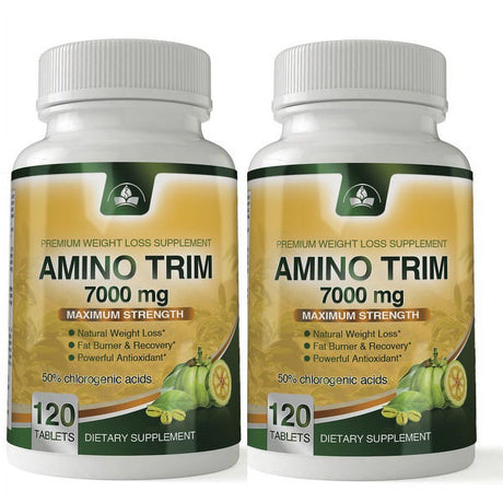 Amino Trim 3-In-1 Fat Burner Garcinia Cambogia, BCAA, Green Coffee Bean Extract (120 Tablets)