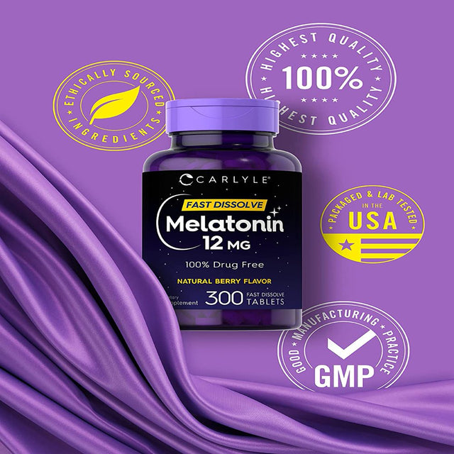 Carlyle Melatonin 12 Mg | 300 Tablets | Natural Berry Flavor