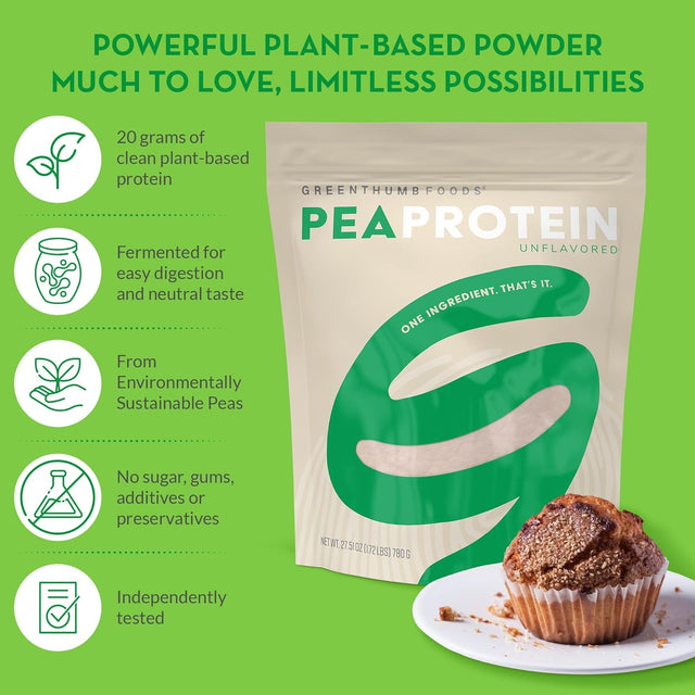 Green Thumb Foods - Pea Protein Powder - Unflavored & Unsweetened - Plant Based - Non-Gmo - Keto-Friendly - Vegan - Fermented Yellow Peas - Dairy, Gluten, Nut, & Soy Free - Shelf Stable - 30 Servings