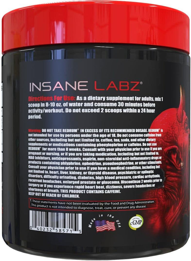 Insane Labz Redrum High Stim Pre Workout NO Booster Powder, Loaded with Beta Alanine Agmatine Sulfate Taurine Fueled by Ampiberry, Oxygold,Focus Strength Recovery,25 Srvgs Redrum (Grape)