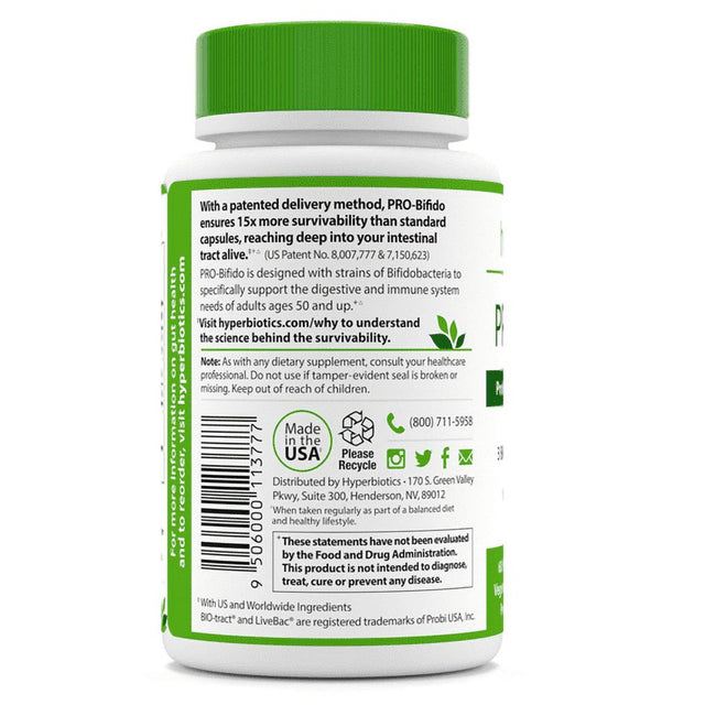 Hyperbiotics Pro-Bifido Probiotic Support for Ages 50+ - 7 Targeted Strains, Time Released, Digestive Aid & Overall Health Support - 60 Tablets