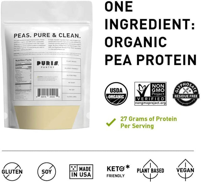 PURIS® Organic Pea Protein Powder, 100% Grown, Processed and Packed in USA, Protein Powder Plant Based, 2 LB Unflavored, Organic, Vegan, Gluten Free, Dairy Free, Non GMO, Plant Protein Powder, Keto