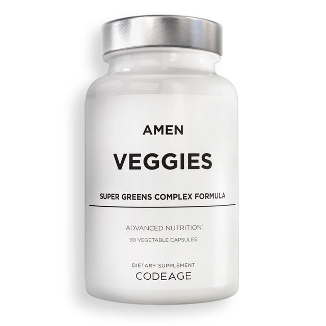 Amen Veggies, Whole-Food Raw Greens Daily Multivitamin Capsules, Mushroom Complex, Vegan, 90 Ct