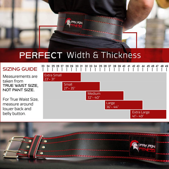 Dark Iron Fitness Genuine Leather Pro Weight Lifting Belt for Men and Women - Durable Comfortable and Adjustable with Buckle - Stabilizing Lower Back Support for Weightlifting