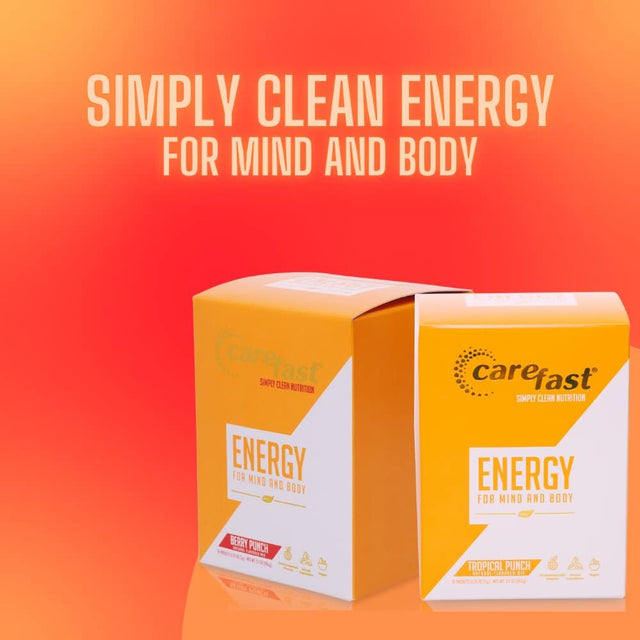 Carefast Natural Energy Powder Drink Mix - Tropical Punch - 15 Servings - Sugar Free Keto Electrolyte Packets with Caffeine, Vitamins & Minerals, Amino Acids. Promotes Focus & Healthy Endurance Boost