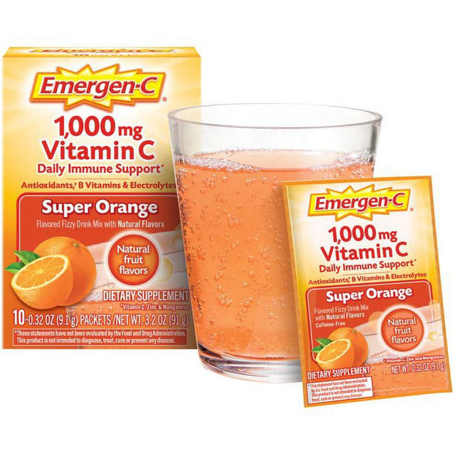 Emergen-C 1,000 Mg Vitamin C Drink Mix Packets Super Orange 10 Each (Pack of 4)