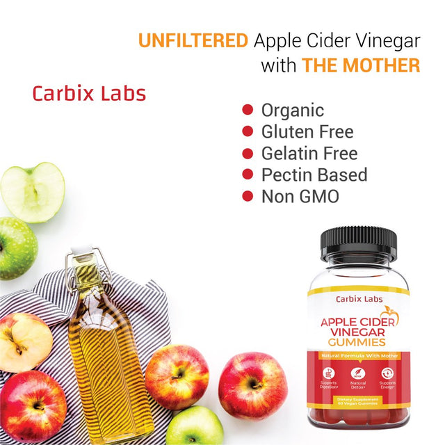 Carbix Labs Apple Cider Vinegar Gummies - Natural Formula with Mother - Supports Digestion & Energy - Complete Detox and Cleanse – Weight Management Gummy 5-Pack