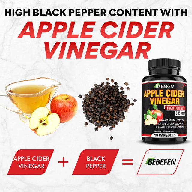 Apple Cider Vinegar Capsules - 5050Mg Formula Pills with Black Pepper Extract - 90 Capsules Apple Cider Vinegar Pills for Supports Healthy Weight Management, Digestion, Detox & Immune -3 Months Supply