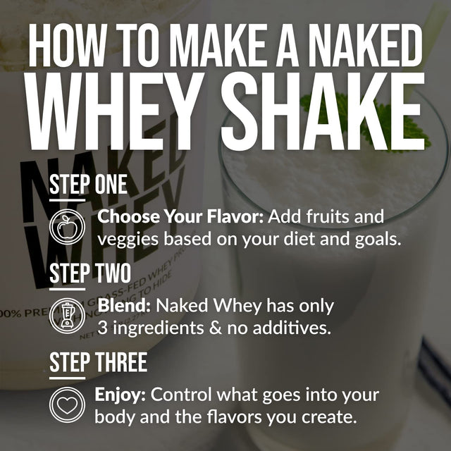 NAKED Nutrition Vanilla Whey Protein 1Lb, Only 3 Ingredients, All Natural Grass Fed Whey Protein Powder + Vanilla + Coconut Sugar- Gmo-Free, Soy Free, Gluten Free. Aid Muscle Growth, 12 Servings