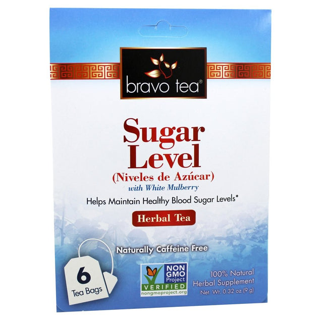 Bravo Tea White Mulberry 100% Natural Sugar Level Herbal Supplement Tea Bag Packs, 72 Ea