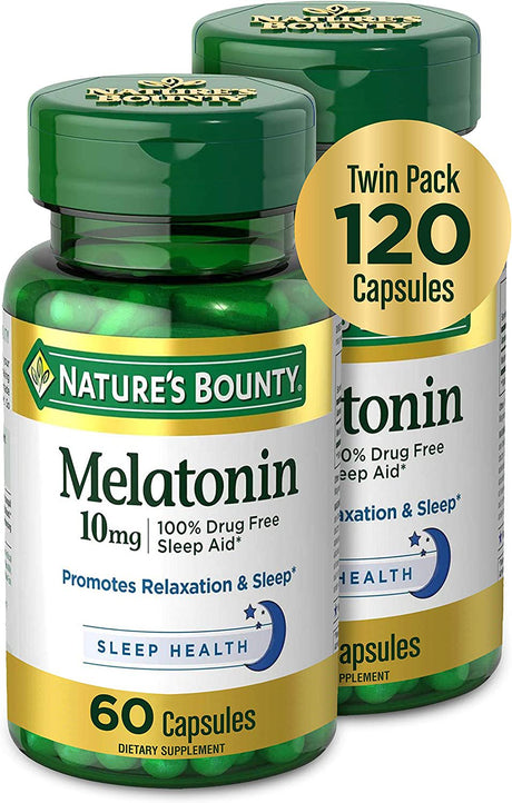 Melatonin by Nature'S Bounty, 100% Drug Free Sleep Aid, Dietary Supplement, Promotes Relaxation and Sleep Health, 10Mg, 60 Count(Pack of 2)