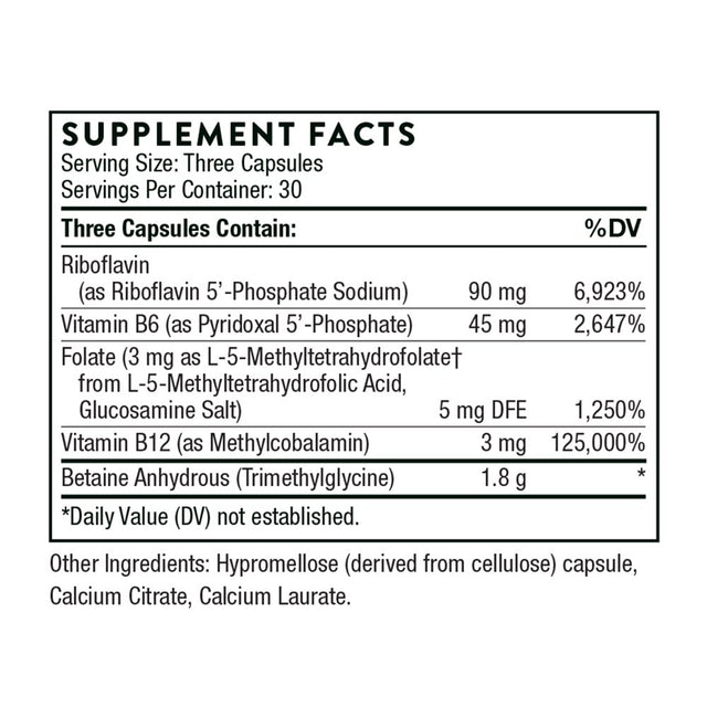 Thorne Methyl-Guard plus - Active Folate (5-MTHF) with Vitamins B2, B6, and B12 - Supports Methylation and Healthy Level of Homocysteine - Gluten-Free, Dairy-Free, Soy-Free - 90 Capsules