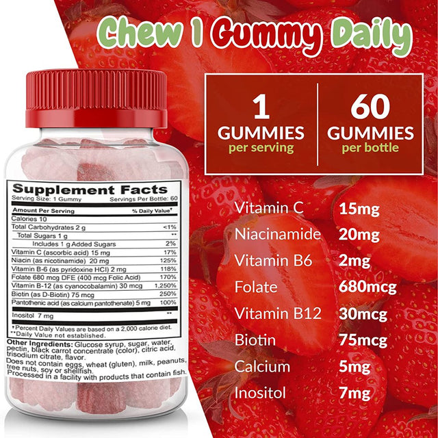 Health Supplied Vitamin B Complex with Vitamin C Gummies | Natural Strawberry Flavor Gummy