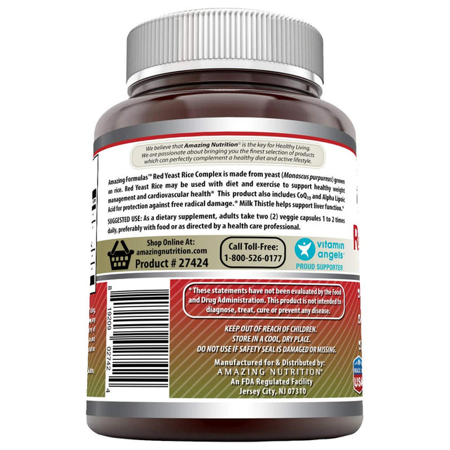 Amazing Formulas Red Yeast Rice Complex 1570 Mg per Serving 120 Veggie Capsules (Non-Gmo,Gluten Free) -With Coq10, Alpha Lipoic Acid & Milk Thistle