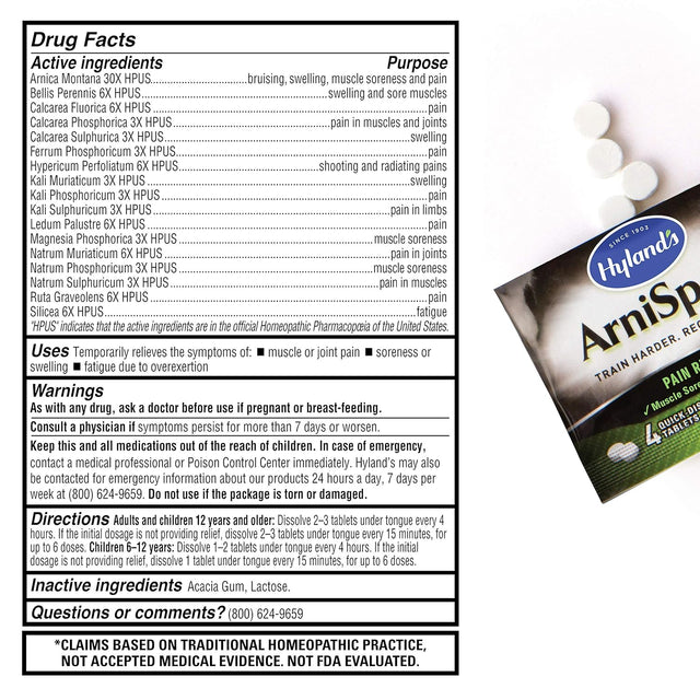 Post Workout Recovery Tablets Arnisport by Hyland'S, Natural Quick Dissolving Pain Relief, 16 Count